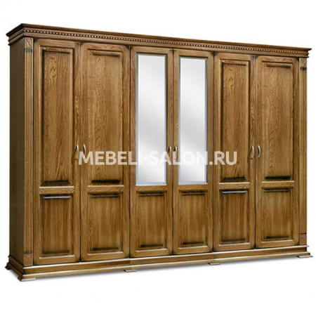 Шкаф 6 дверный с зеркалом Верди MK41з Натуральный дуб