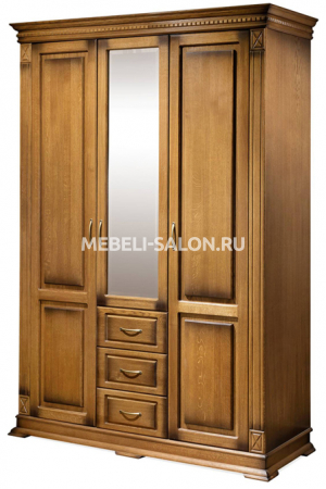 Шкаф 3-х дверный с зеркалом Верди MK1з Натуральный дуб